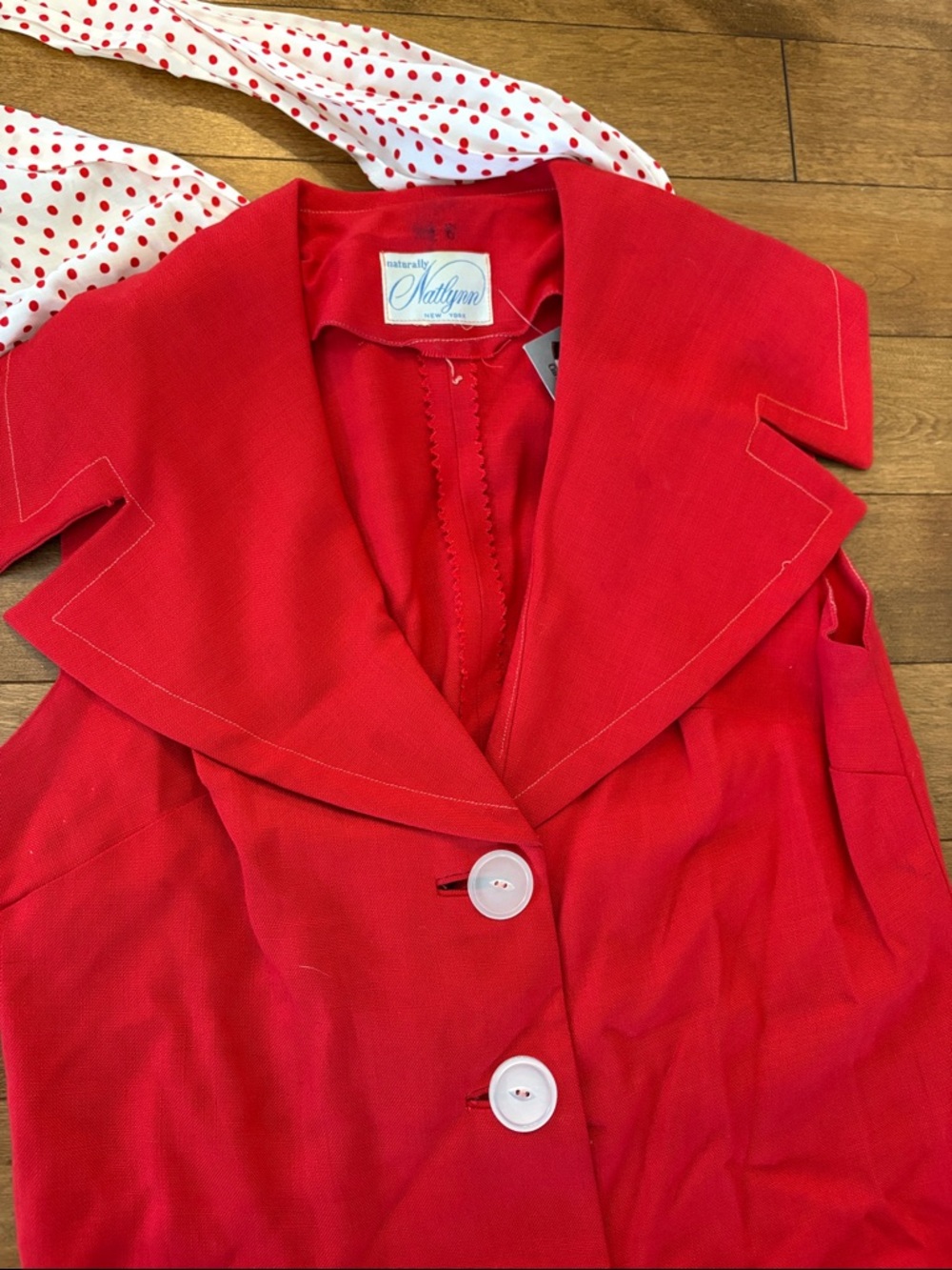 LAST CALL Vintage Red Button-Front Dress with White Polka-Dot Collar - Picture 2 of 9
